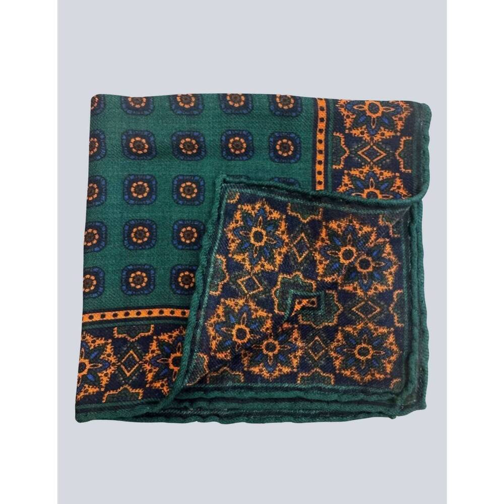 NEW JOAN CALABRESE men's geometric print pocket square in green mix - Picture 2 of 3